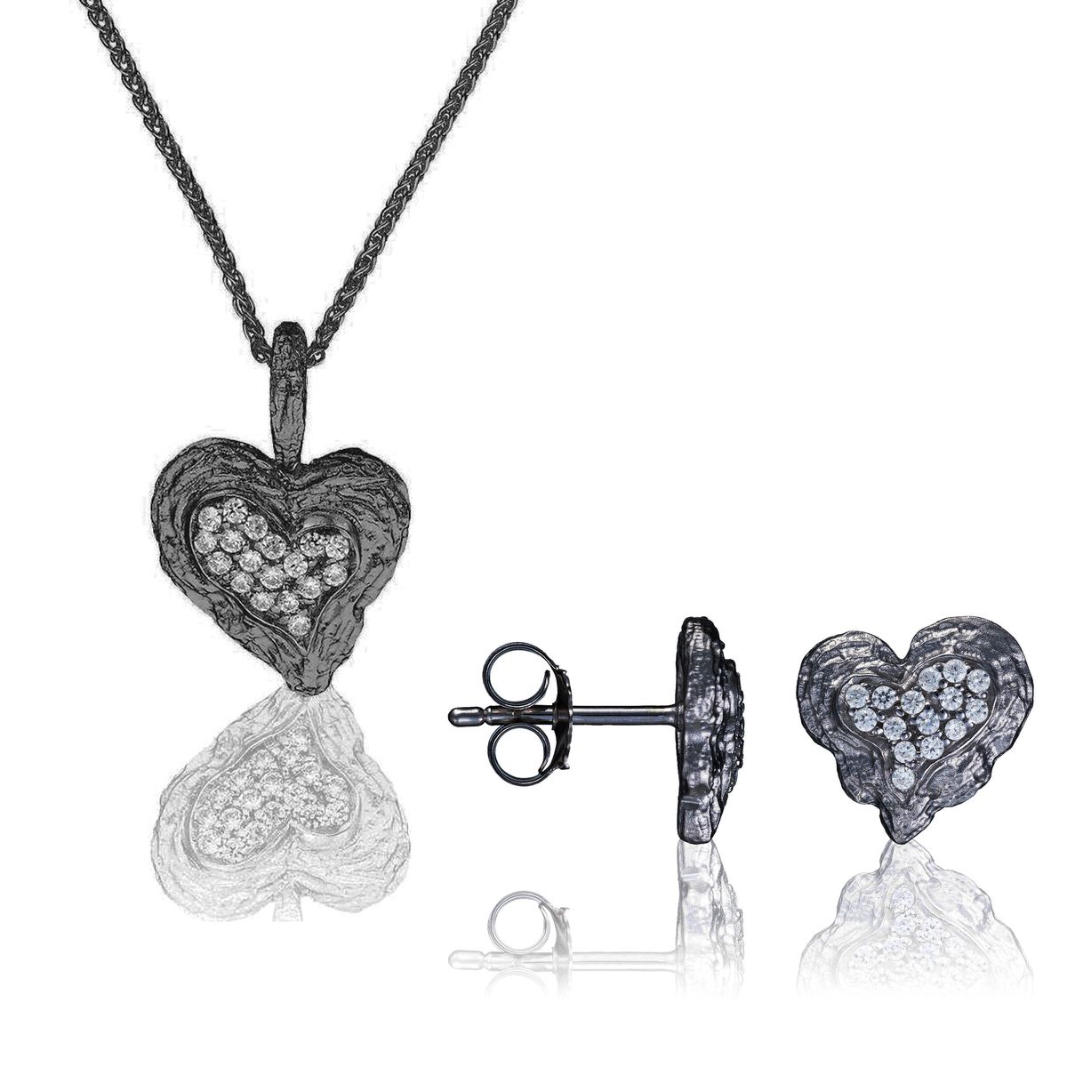 Orphelia 'Hazel' Damen 925 Sterling Silber Set: Kettenanhänger + Ohrringe - Schwarz SET-7082/2