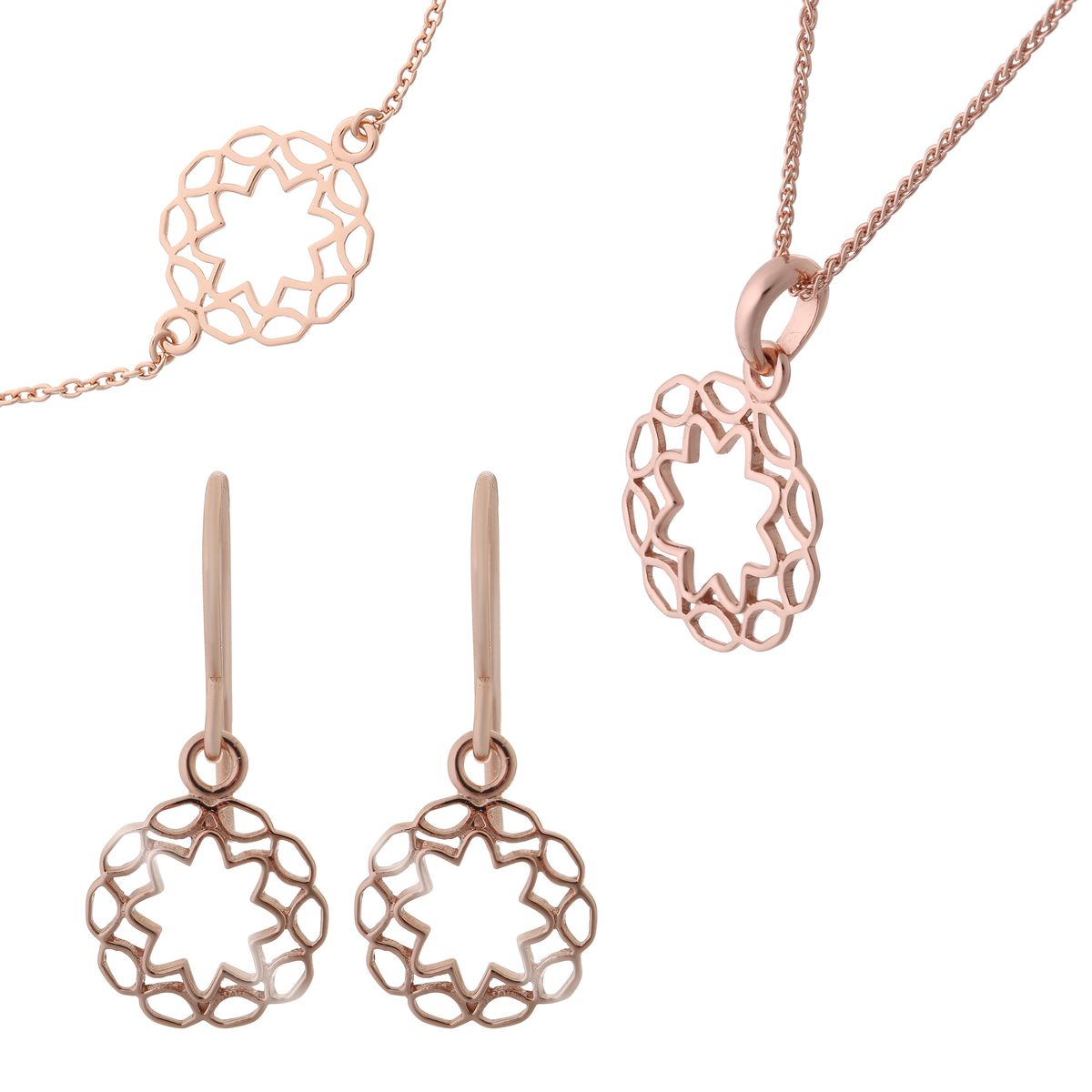 Orphelia 'Jasmine' Damen-Set aus 925er Sterlingsilber: Armband + Ohrringe + Halskette - Rosé SET-7076/1