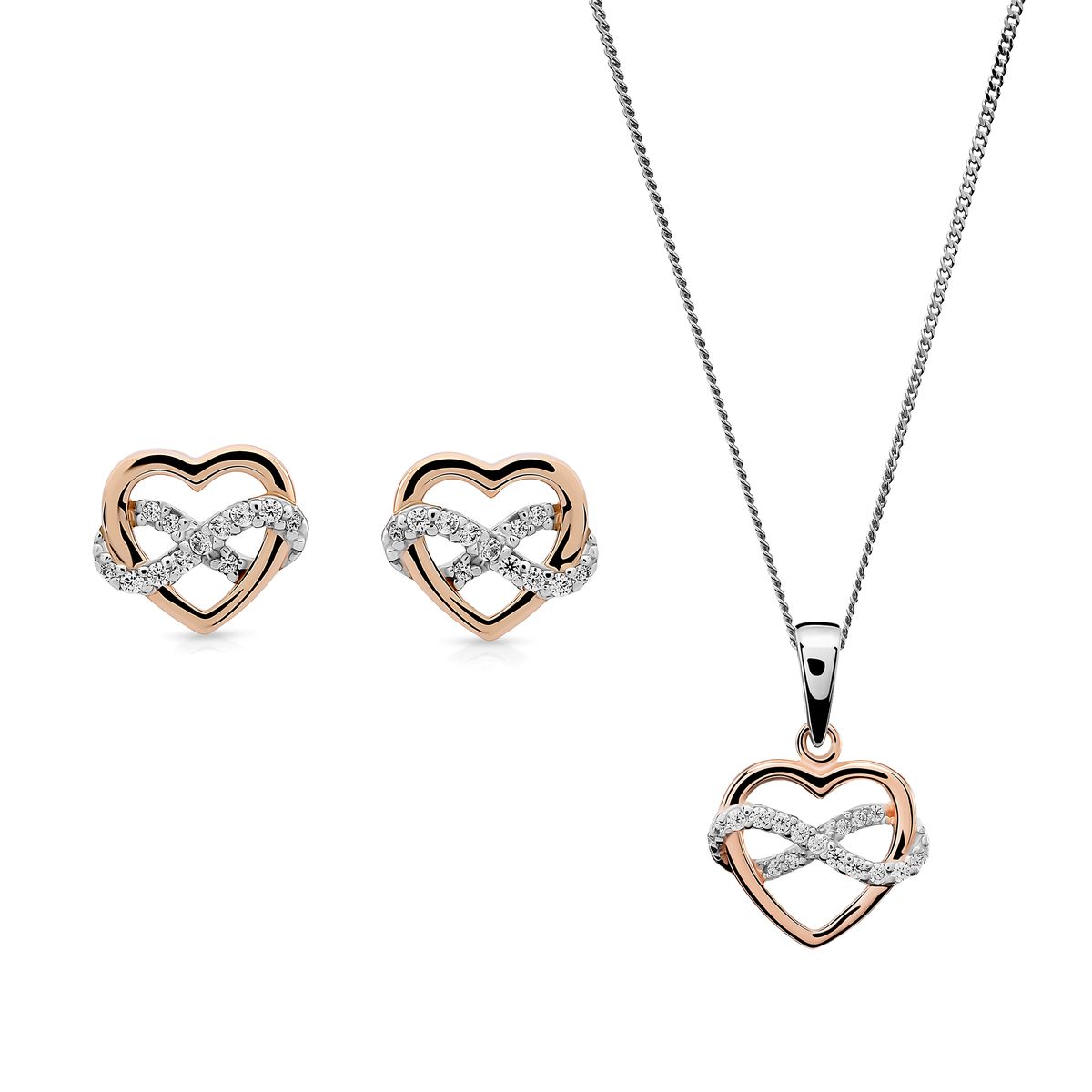 Orphelia 'Jasmina' Damen 925 Sterling Silber Set: Ketten-Anhänger + Ohrringe - Silber/Rosé SET-7483