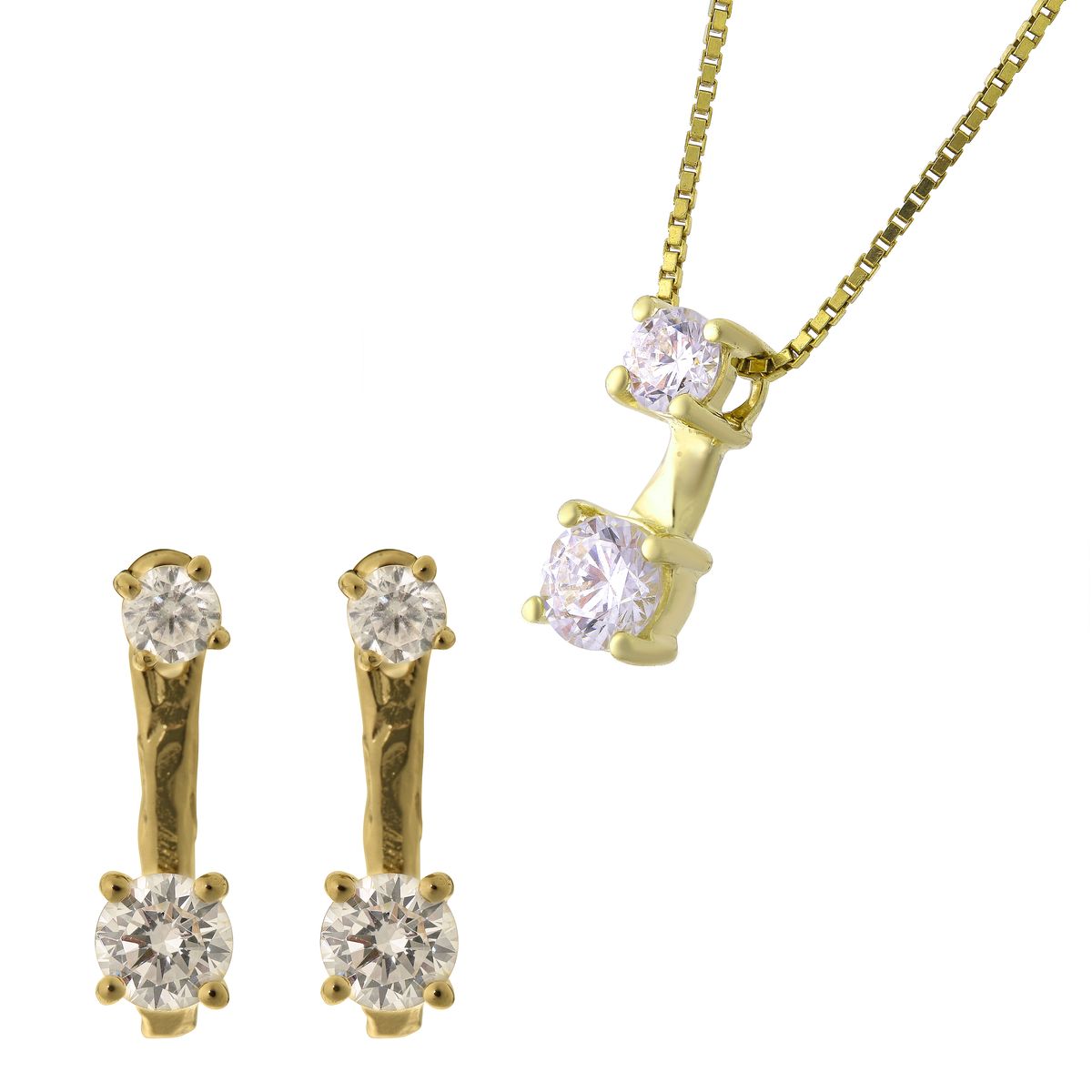 Orphelia 'Lykke' Damen 925 Sterling Silber Set: Kettenanhänger + Ohrringe - Gold SET-7128/G