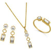 Orphelia 'Madelyn' Damen 925 Sterlingsilber Set: Halskette + Ohrringe + Ring - Gold SET-7583/G