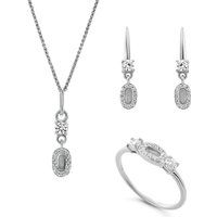 Orphelia 'Lily' Damen 925 Sterling Silber Set: Halskette + Ohrringe + Ring - Silber SET-7582