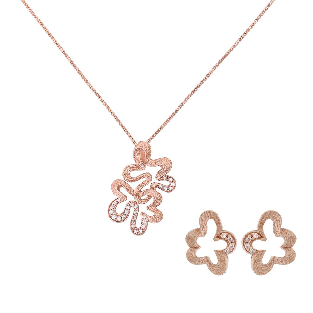 Orphelia 'Malenia' Damen 925 Sterling Silber Set: Kettenanhänger + Ohrringe - Rosé SET-7077/1