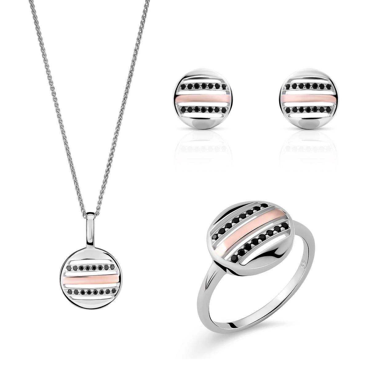 Orphelia 'Maxwell' Damen-Set aus 925er Sterlingsilber: Halskette + Ohrringe + Ring – Silber/Rosé SET-7501