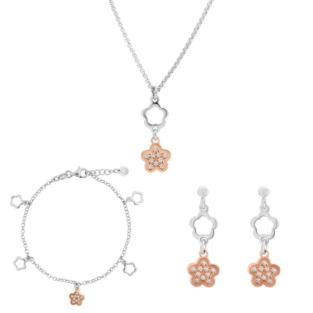 Orphelia 'Nixie' Damen-Set aus 925er Sterlingsilber: Kette + Armband + Ohrringe – Silber/Rosé SET-7377
