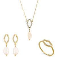 Orphelia 'Normandie' Damen 925er Sterlingsilber Set: Halskette + Ohrringe + Ring - Gold SET-7574/G