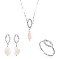 Orphelia 'Normandie' Damen 925 Sterling Silber Set: Halskette + Ohrringe + Ring - Silber SET-7574