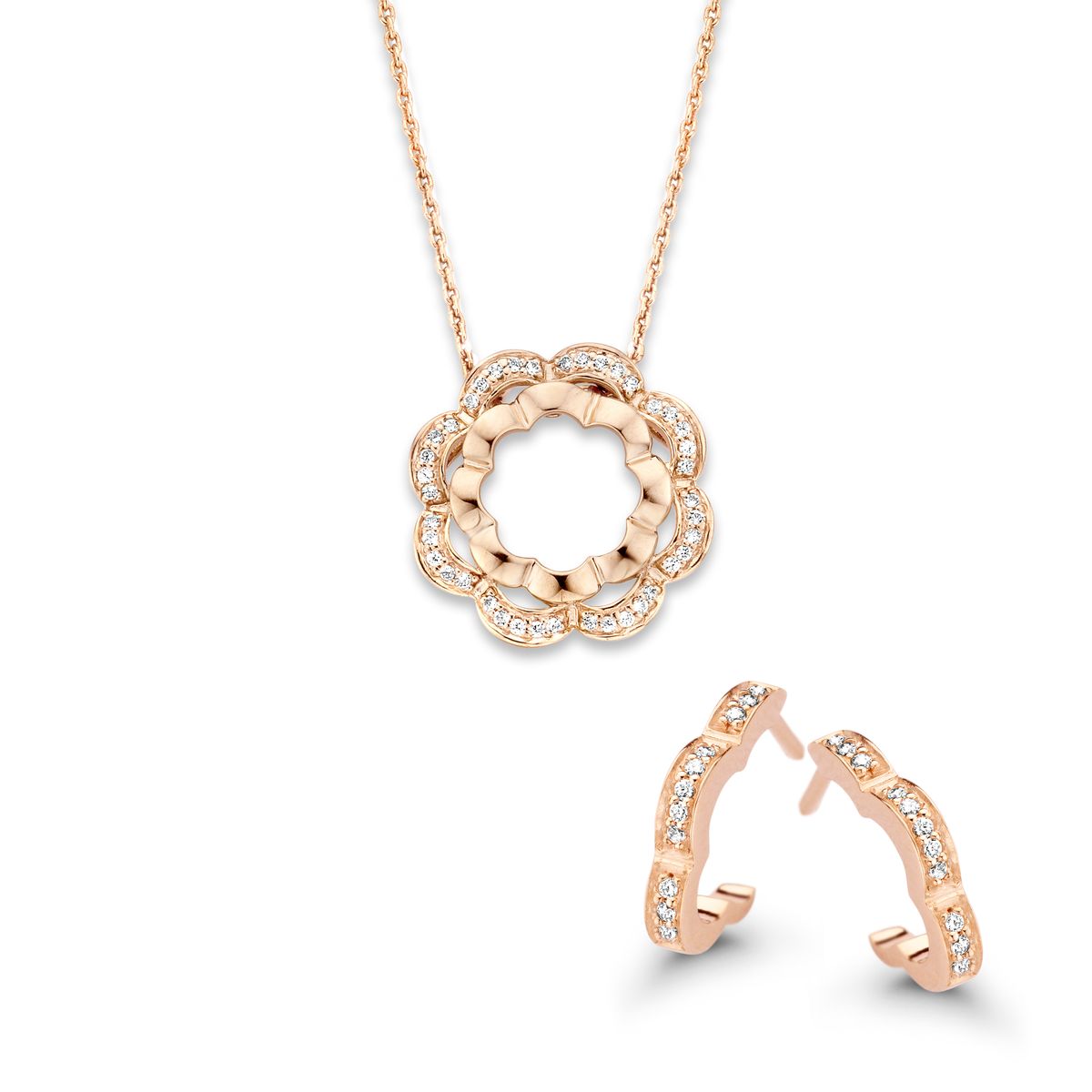 Orphelia 'Onyx' Damen 925 Sterling Silber Set: Kettenanhänger + Ohrringe - Rosé SET-7127/RG