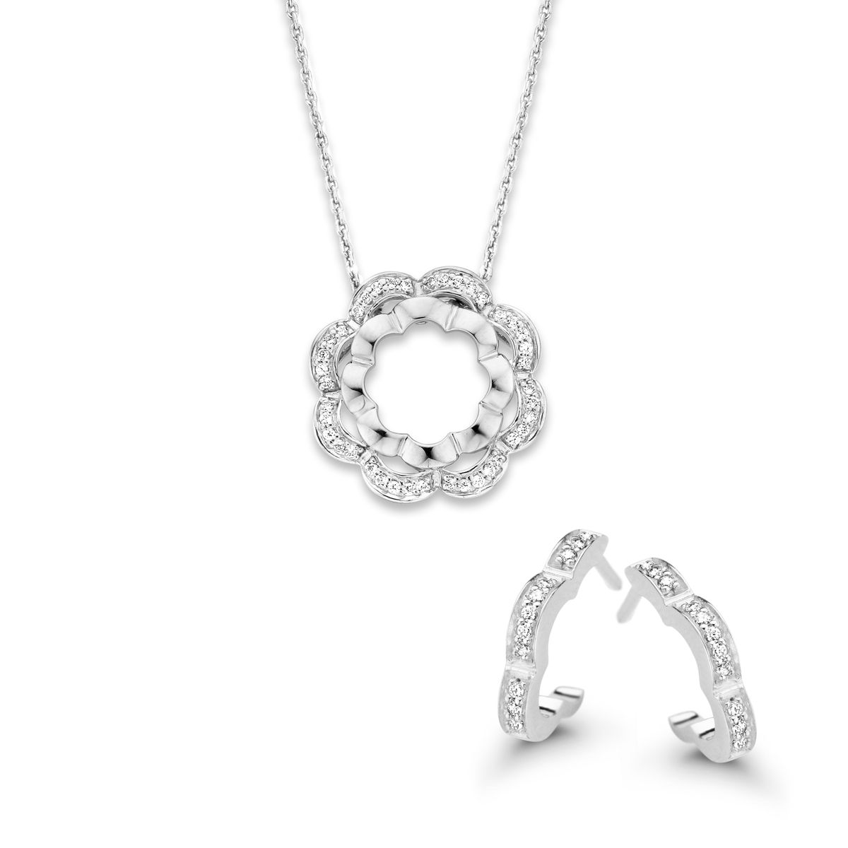 Orphelia 'Onyx' Damen 925 Sterling Silber Set: Kettenanhänger + Ohrringe - Silber SET-7127