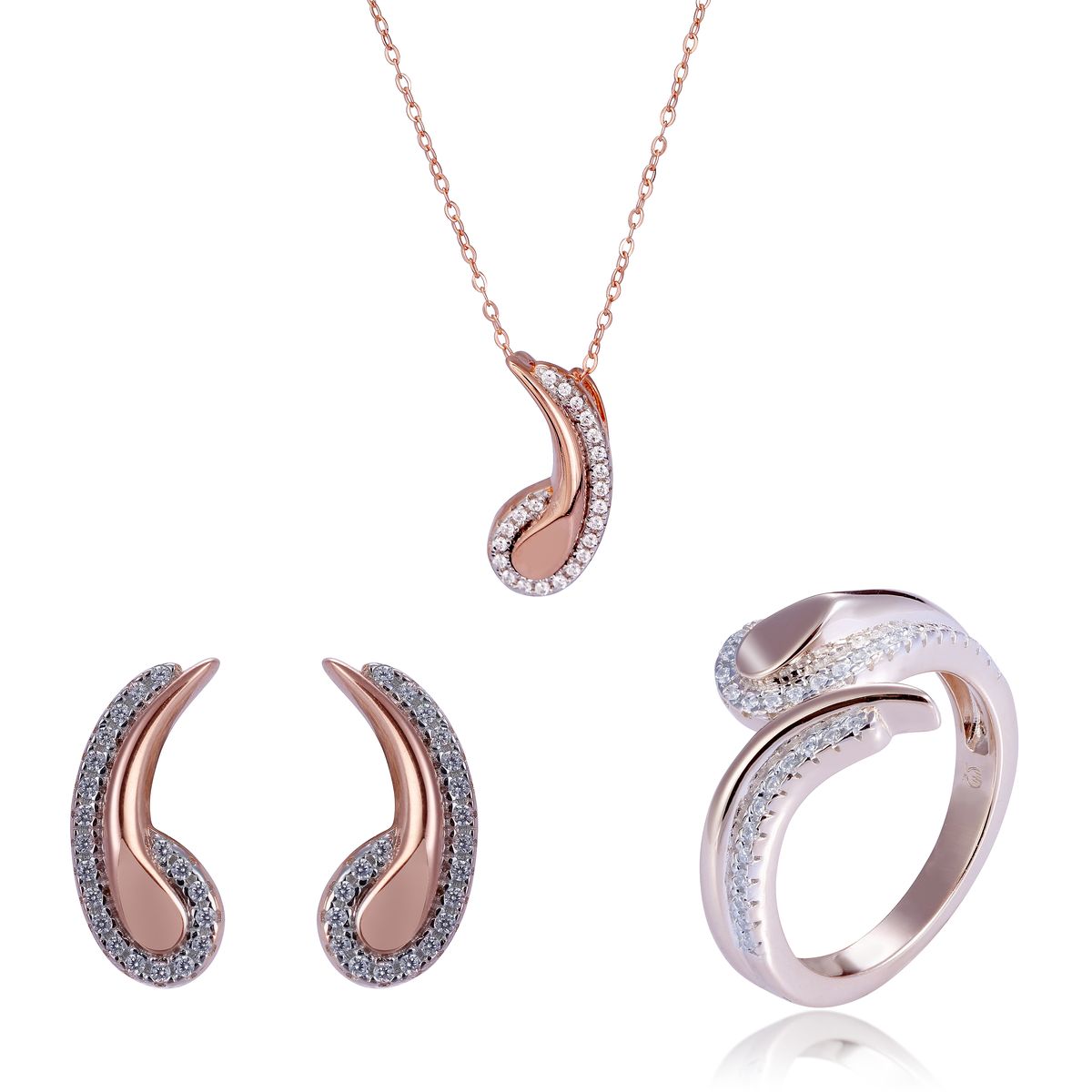 Orphelia 'Tilou' Damen-Set aus 925er Sterlingsilber: Halskette + Ohrringe + Ring - Rosé SET-7441
