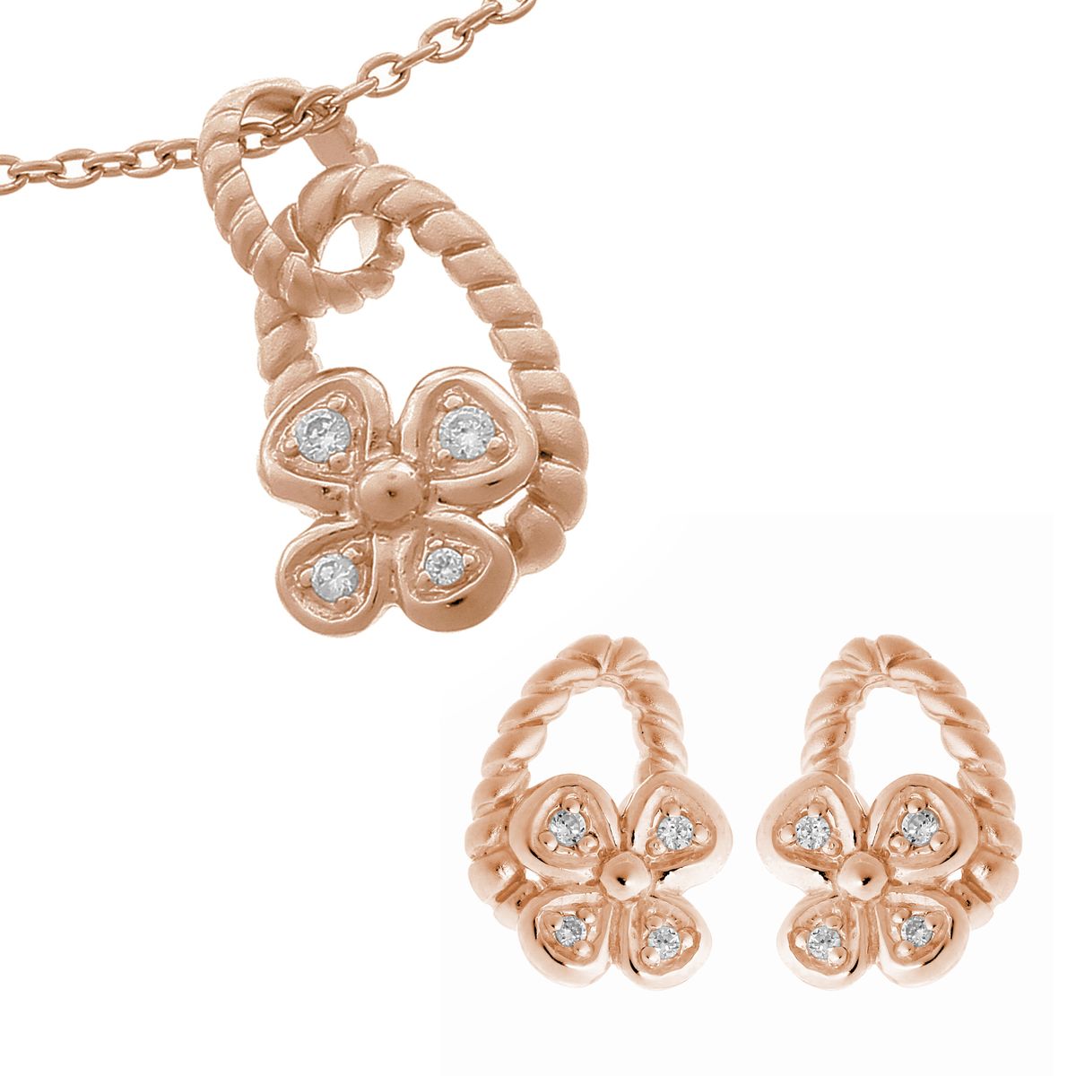 Orphelia Damen 925 Sterling Silber Set: Kettenanhänger + Ohrringe - Rosé SET-6020/1