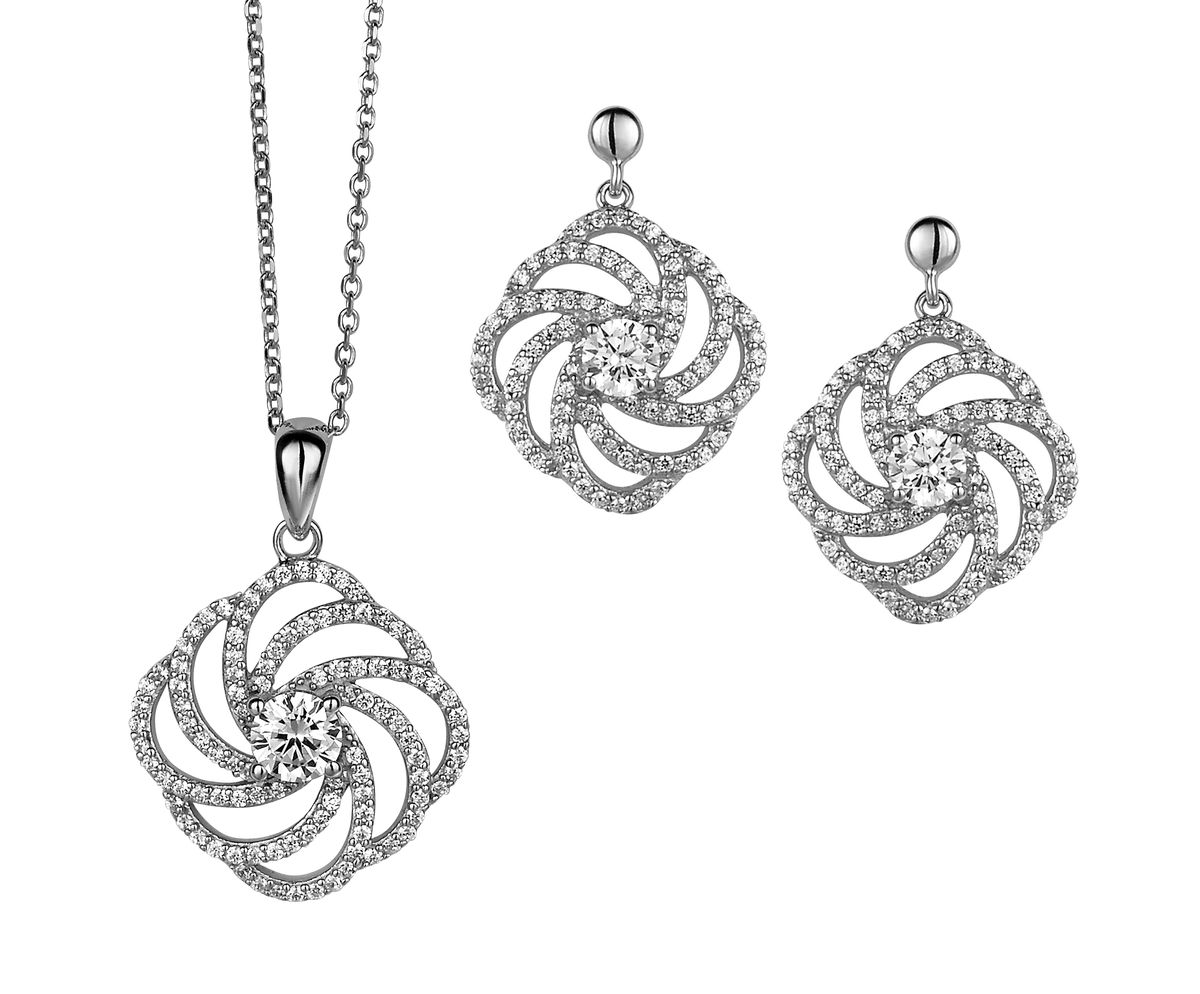 Orphelia Damen 925 Sterling Silber Set: Kettenanhänger + Ohrringe - Silber SET-5178