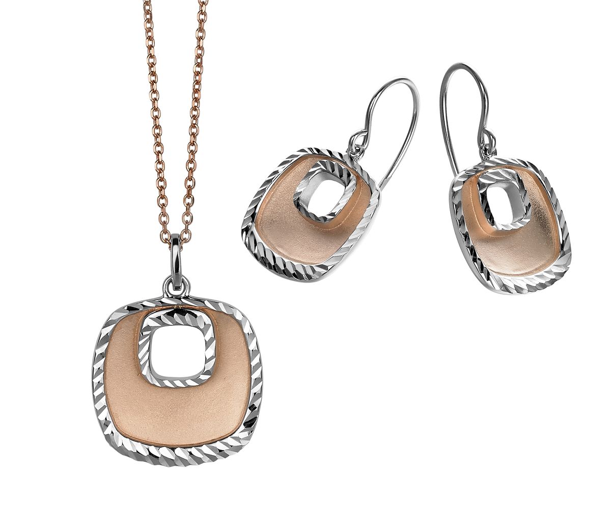 Orphelia Damen 925 Sterling Silber Set: Kettenanhänger + Ohrringe - Silber/Rosé SET-5188