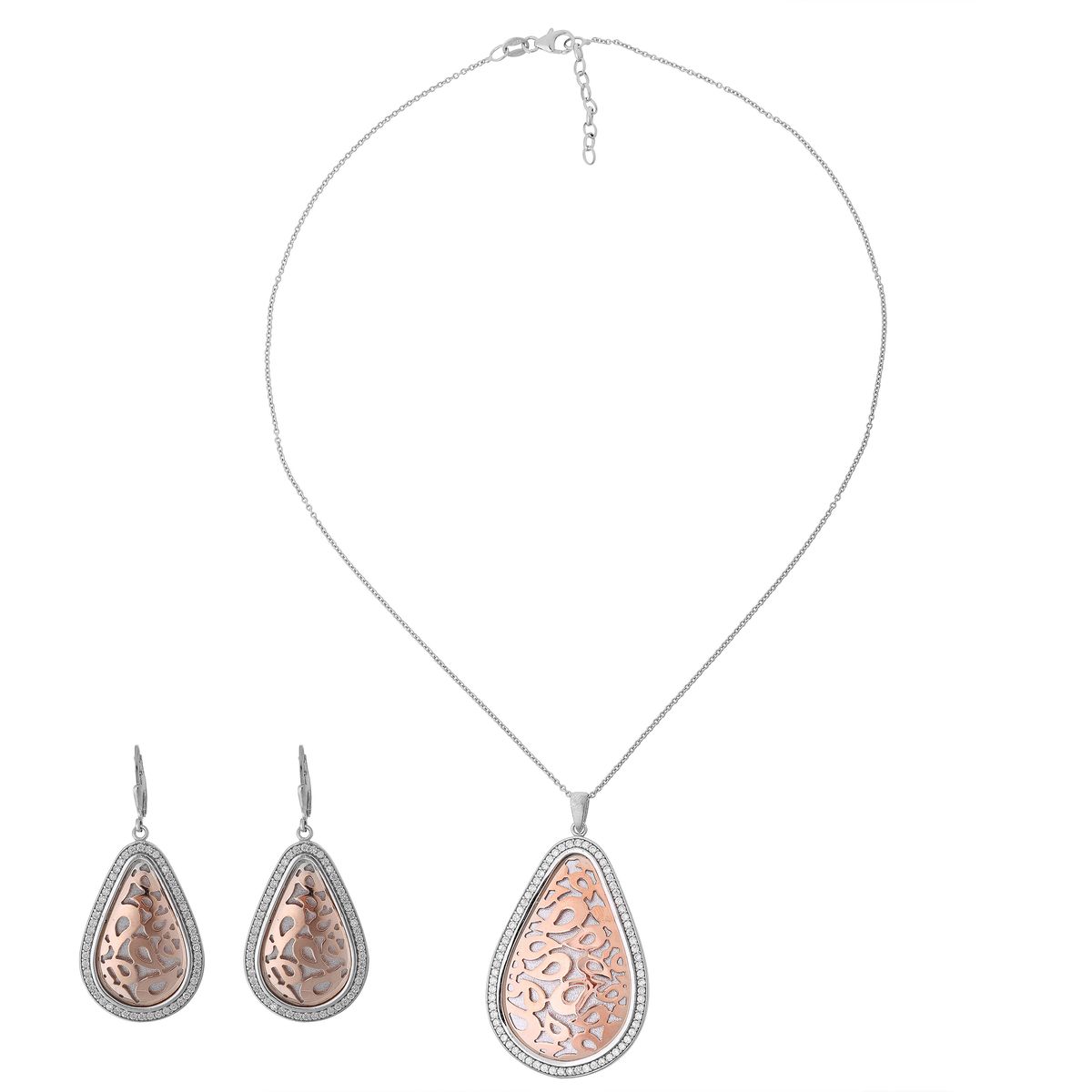 Zweifarbiges Filigran-Tropfen-Schmuckset