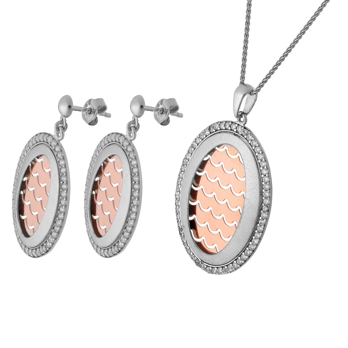 Orphelia Damen 925 Sterling Silber Set: Kettenanhänger + Ohrringe - Silber/Rose SET-065