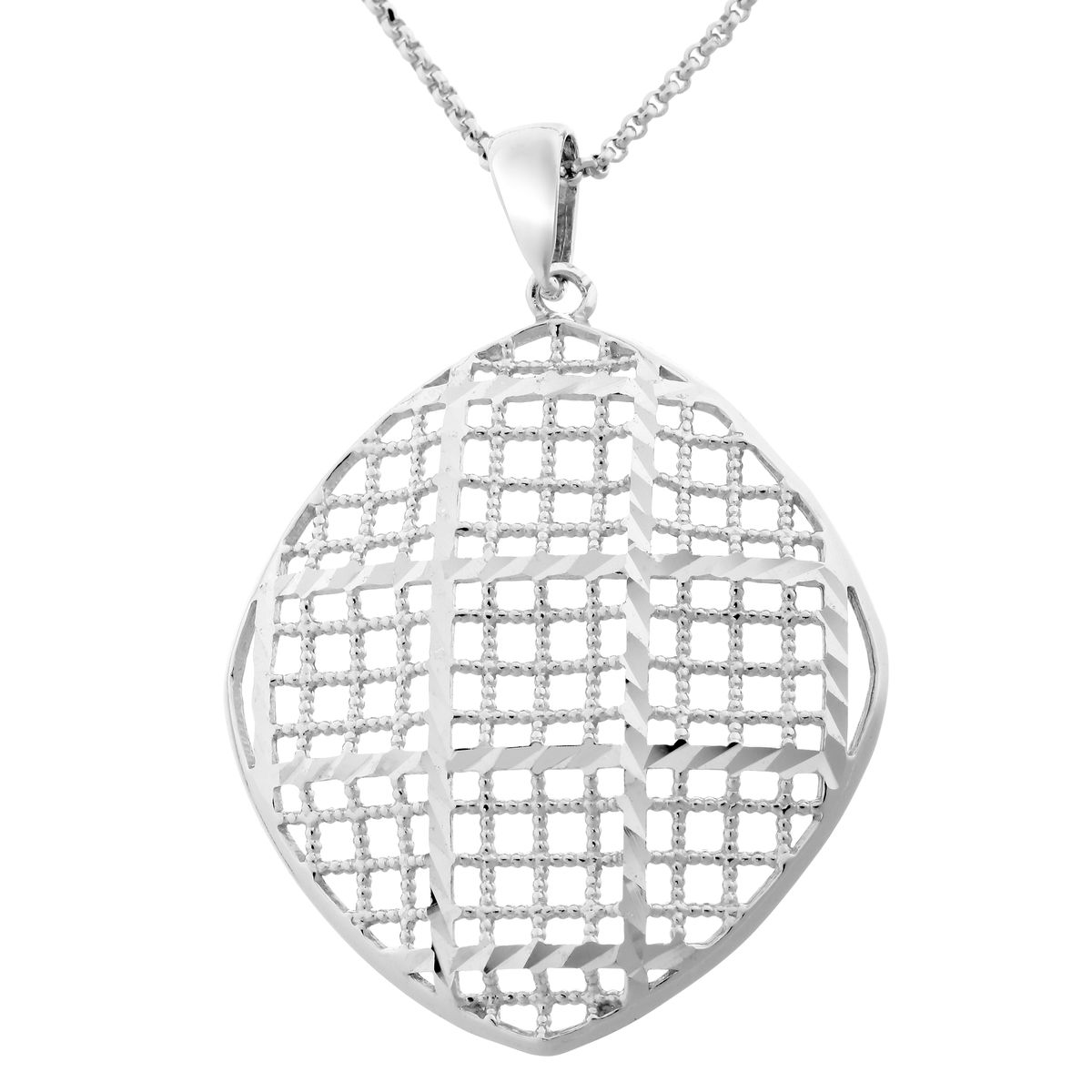 Silberne Halskette mit geometrischem Gitter-Anhänger