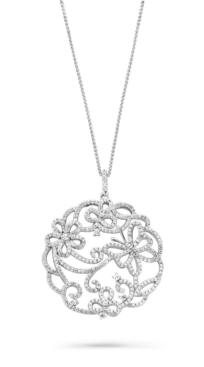 Filigrane Halskette mit Blumen-Schmetterlings-Medaillon