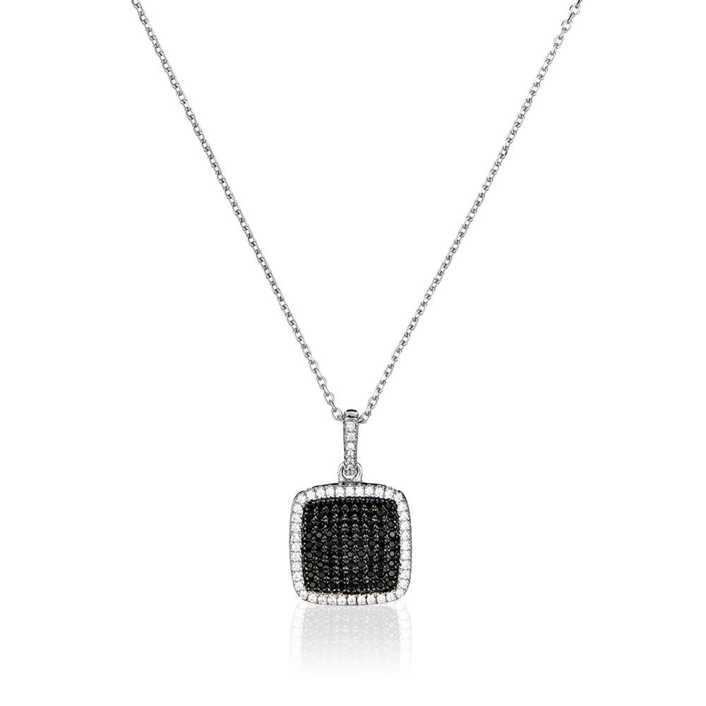 Orphelia Damen-Kette aus 925er Sterlingsilber mit Anhänger, Silber/Schwarz, ZH-4879