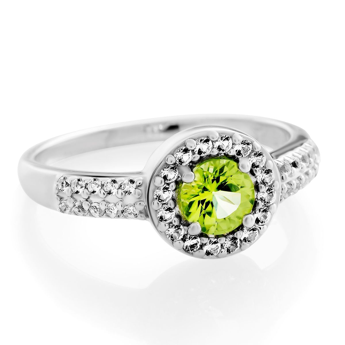 Halo-Ring mit grünem Edelstein