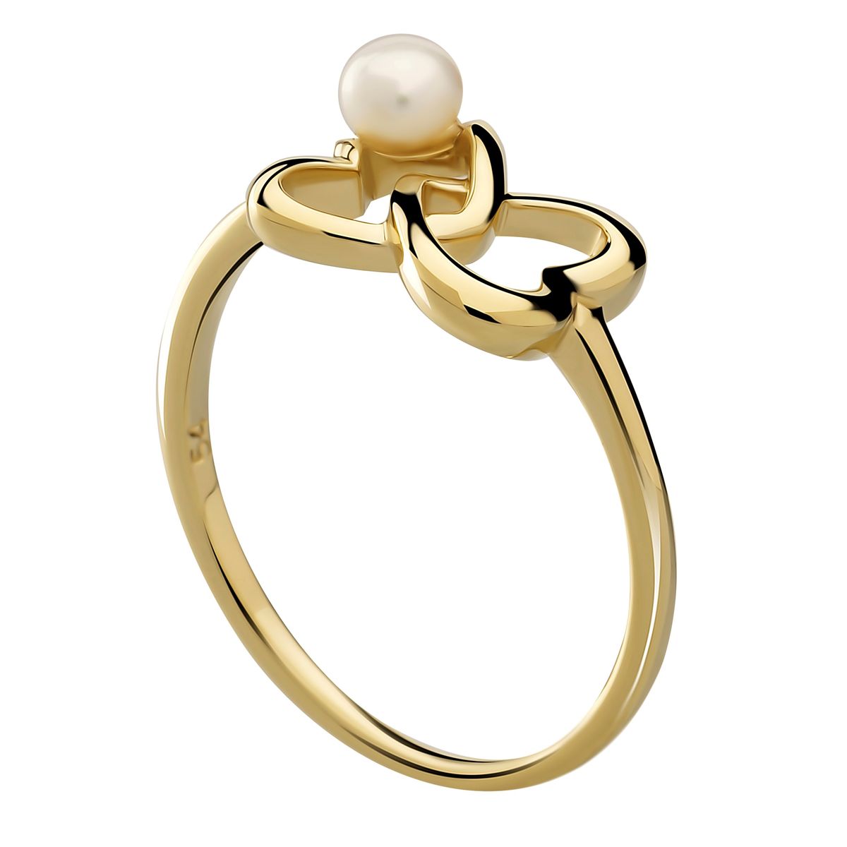 Ring mit ineinandergreifenden Herzen und Perle