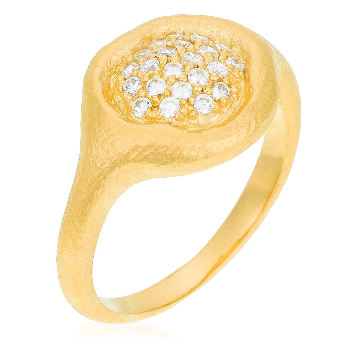 Gehämmerter Gold-Siegelring mit Pavé-Besatz