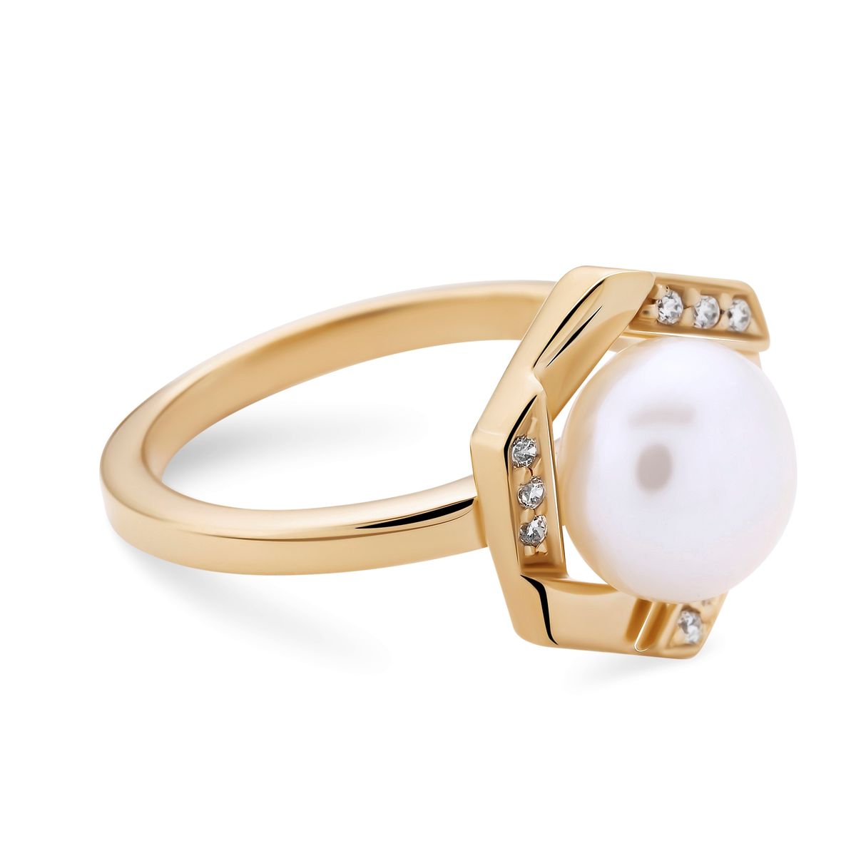 Eleganter geometrischer Statement-Ring mit Perle