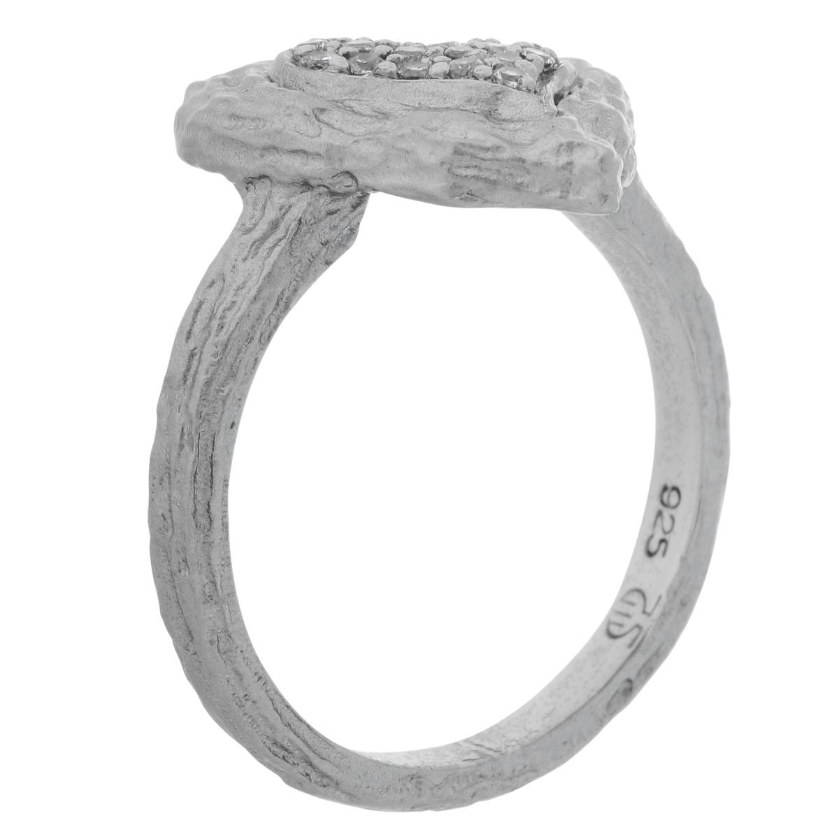 Texturierter Herz-Pavé-Silberring
