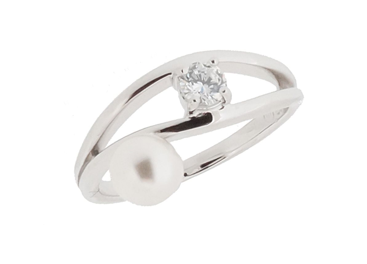 Eleganter Bypass-Ring mit Perle und Kristall