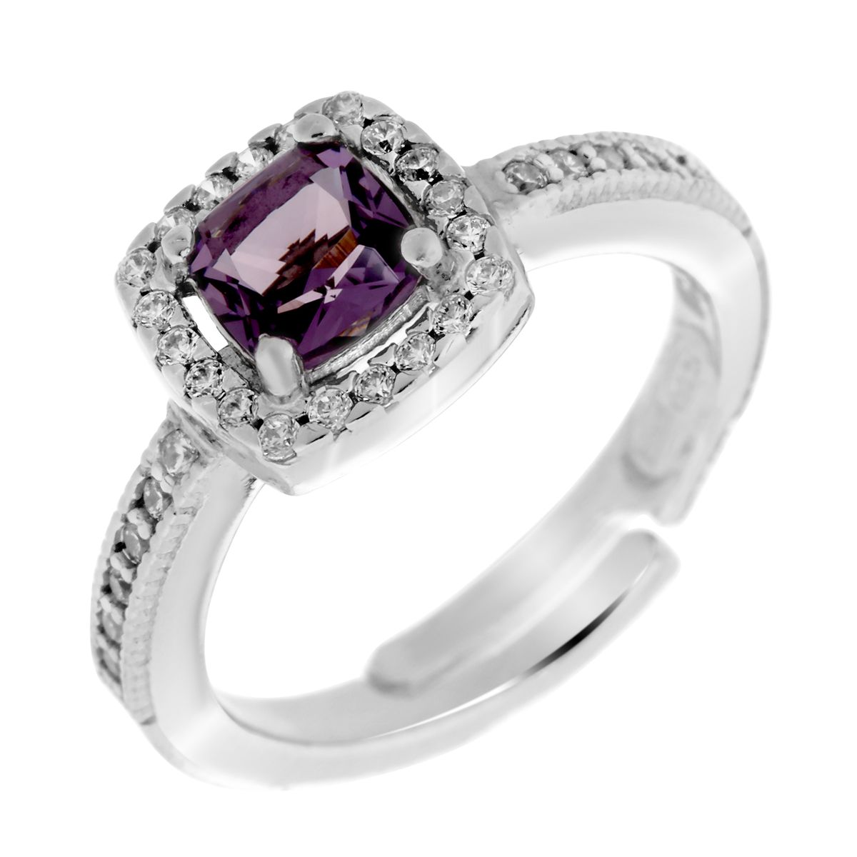 Ring mit lilafarbenem Kissen-Schliff Halo