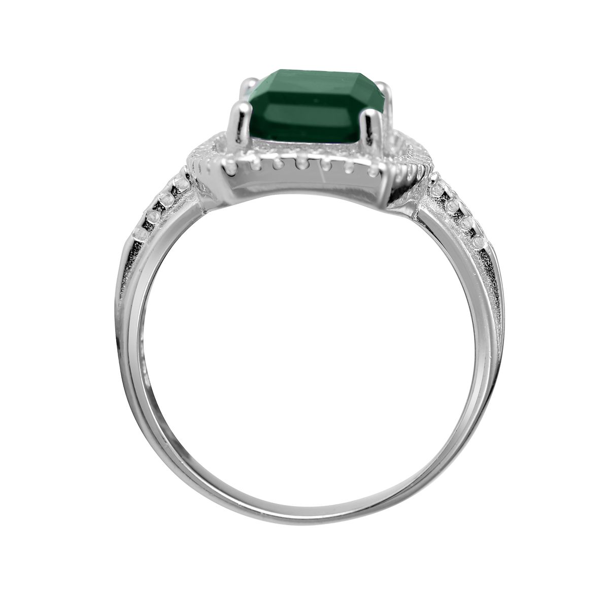 Halo-Ring mit grünem Quadratschliff-Stein