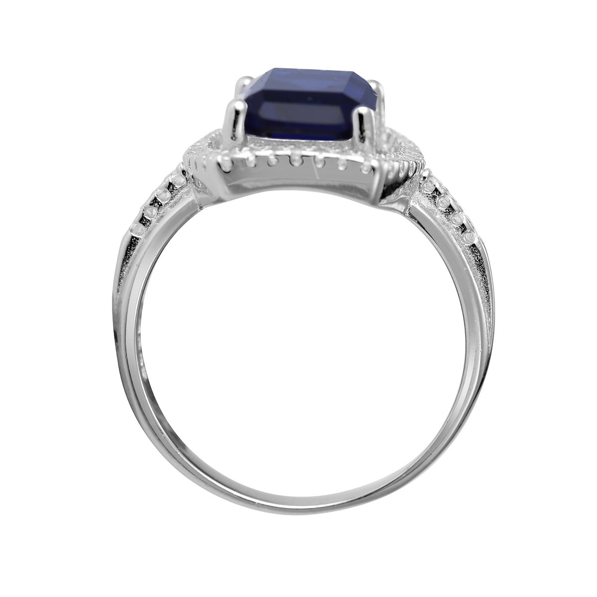 Eleganter Halo-Ring mit Smaragdschliff