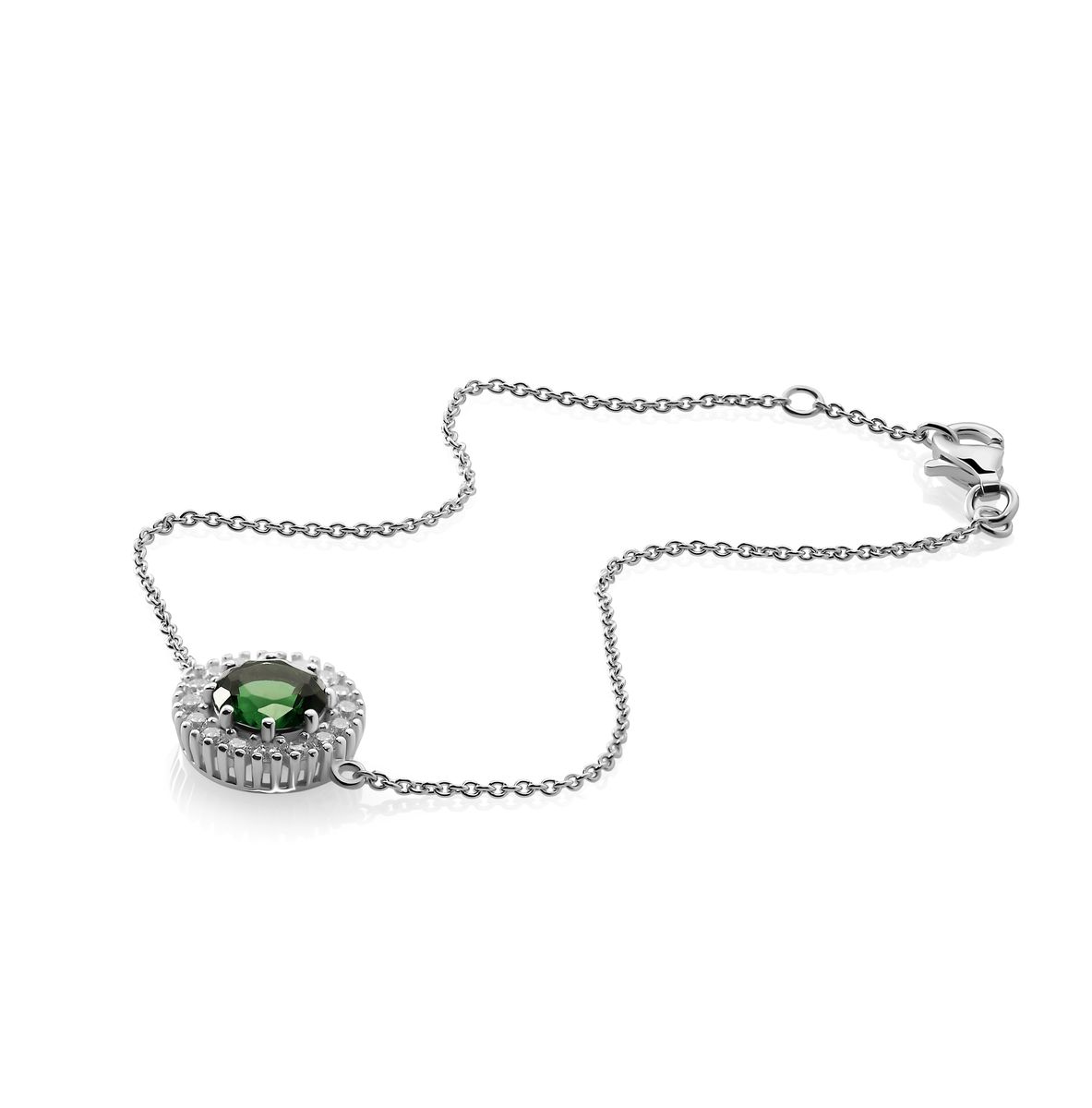 Halo-Armband mit grünem Edelstein