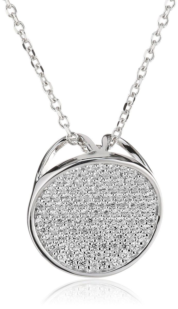 Silberhalskette mit rundem Pavé-Anhänger