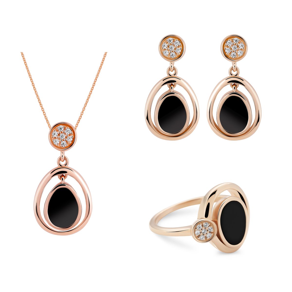 Orphelia 'Alda' Damen 925er Sterling Silber Set: Halskette + Ohrringe + Ring - Rose SET-7470