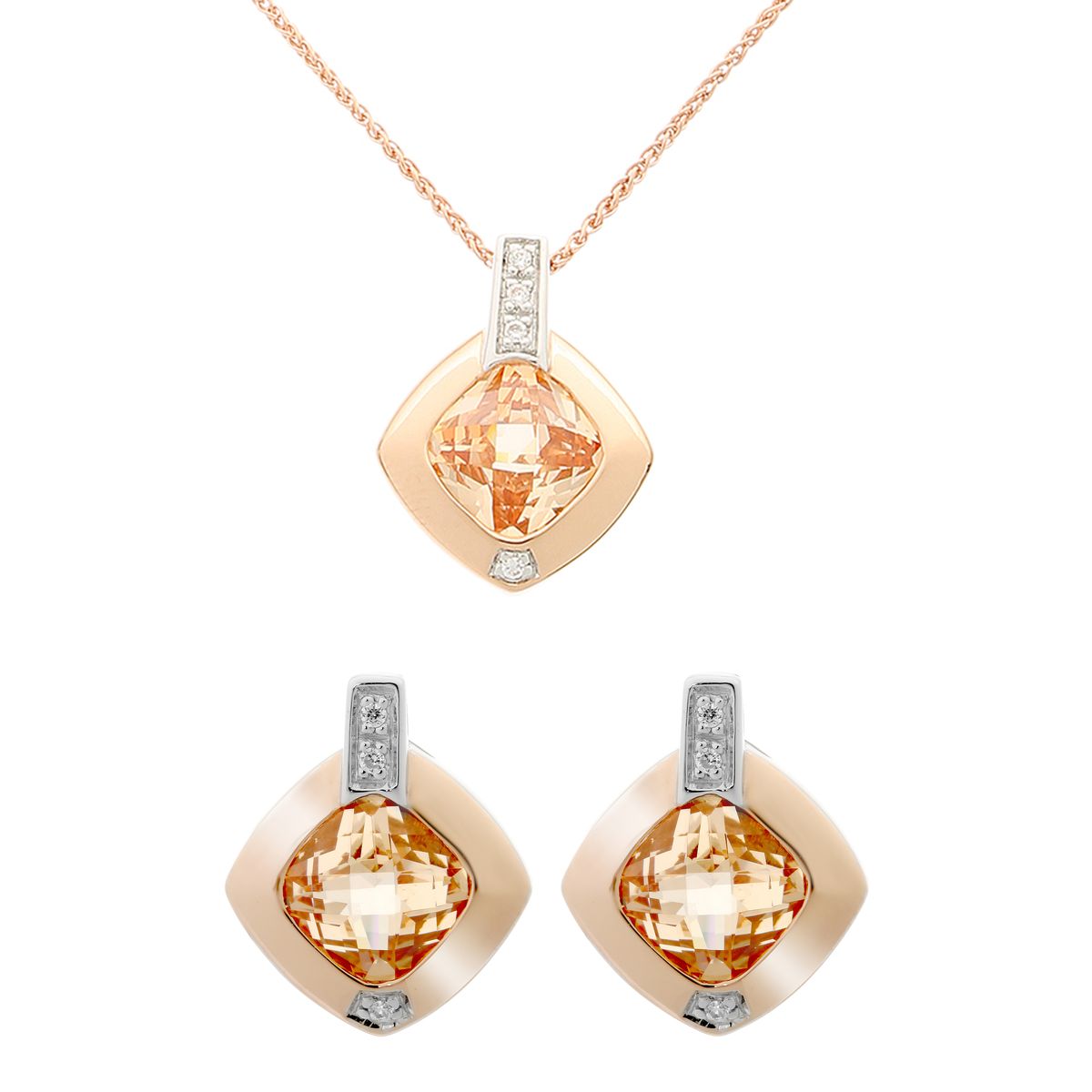 Orphelia 'Athena' Damen 925 Sterling Silber Set: Kettenanhänger + Ohrringe - Silber/Rosé SET-7113