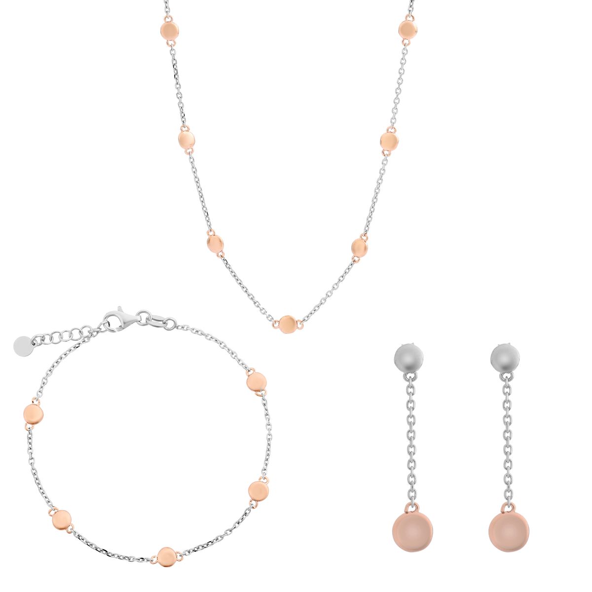 Orphelia 'Aurelie' Damen 925er Sterling Silber Set: Halskette + Armband + Ohrringe - Silber/Rosé SET-7385