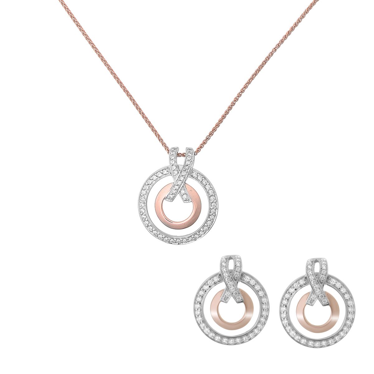Orphelia 'Azalea' Damen 925 Sterling Silber Set: Kettenanhänger + Ohrringe - Silber/Rose SET-7095/1