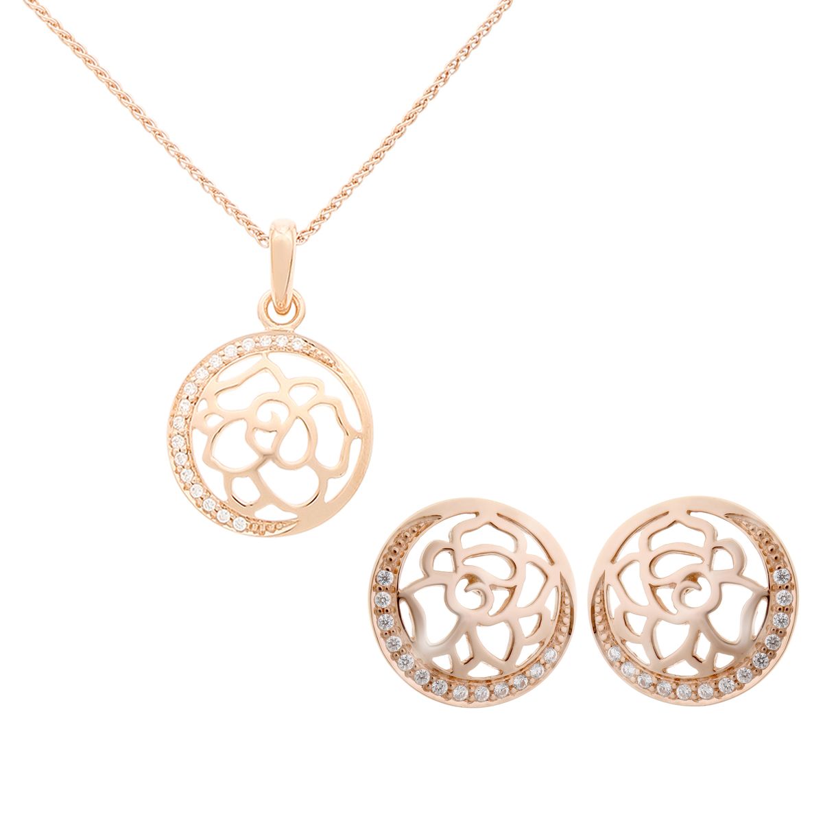 Orphelia 'Blair' Damen 925 Sterling Silber Set: Kettenanhänger + Ohrringe - Rosé SET-7089/1