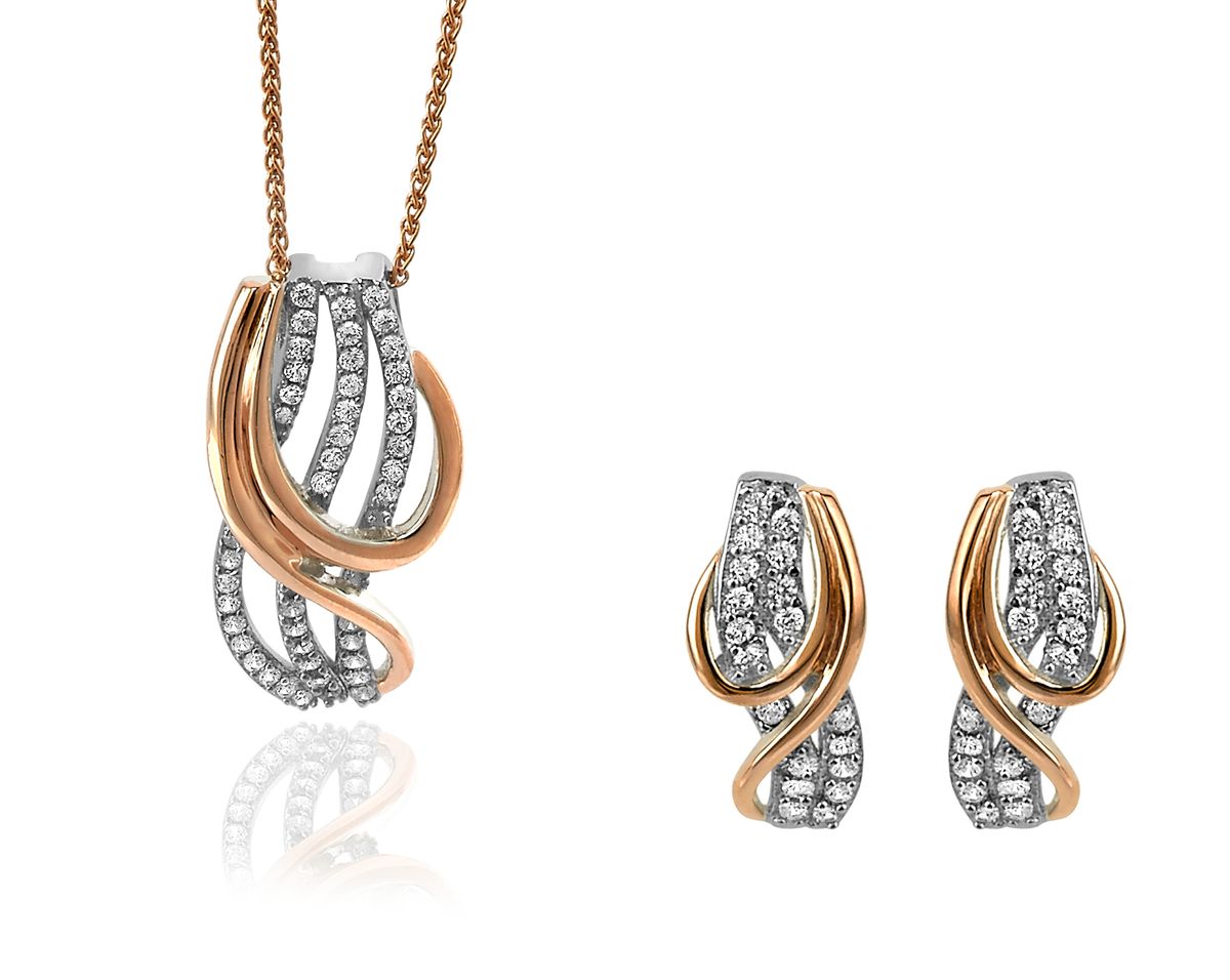 Orphelia 'Elsia ' Damen 925 Sterling Silber Set: Kettenanhänger + Ohrringe - Silber/Rosé SET-7027
