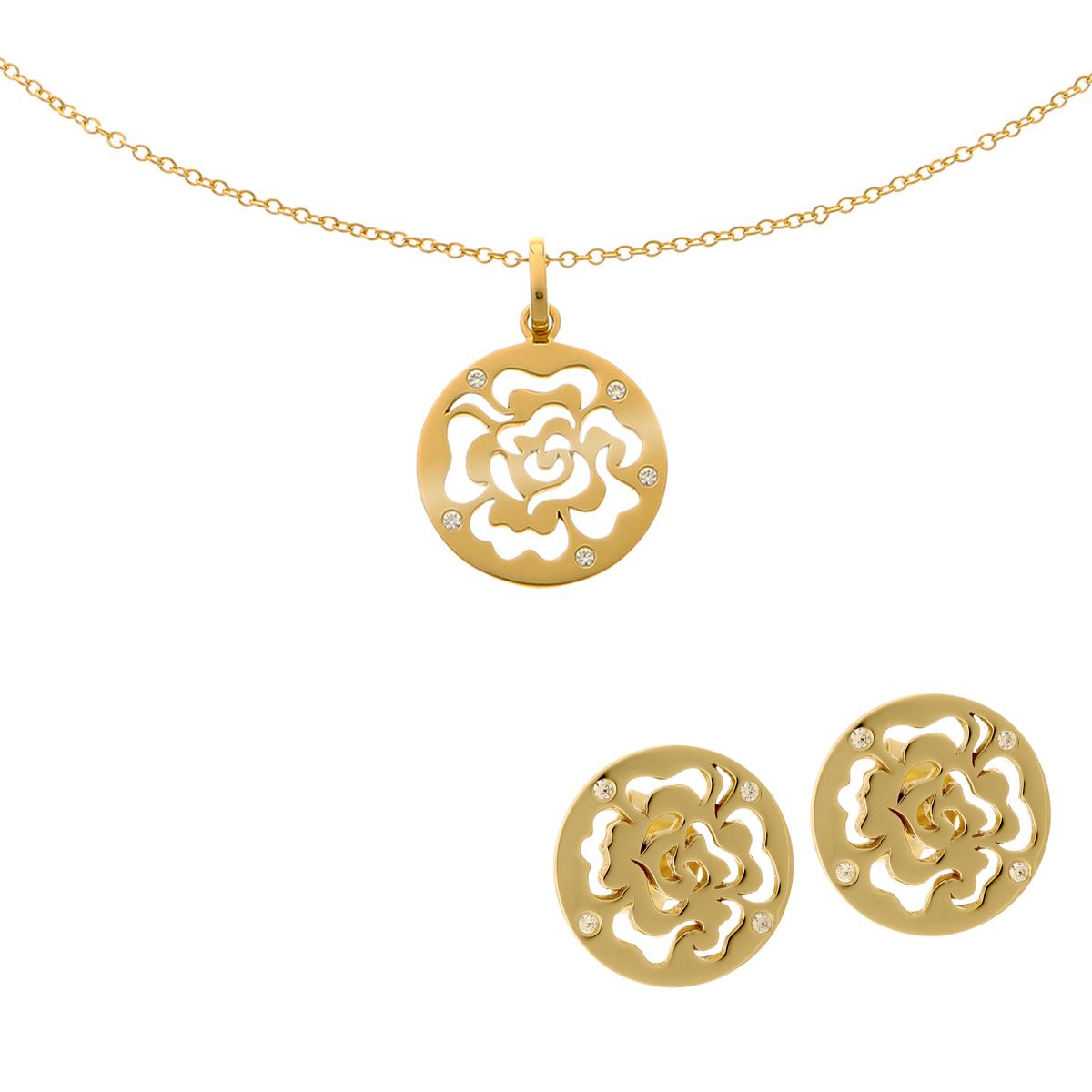 Orphelia 'Fiore' Damen 925 Sterling Silber Set: Ketten-Anhänger + Ohrringe - Gold SET-7079/2