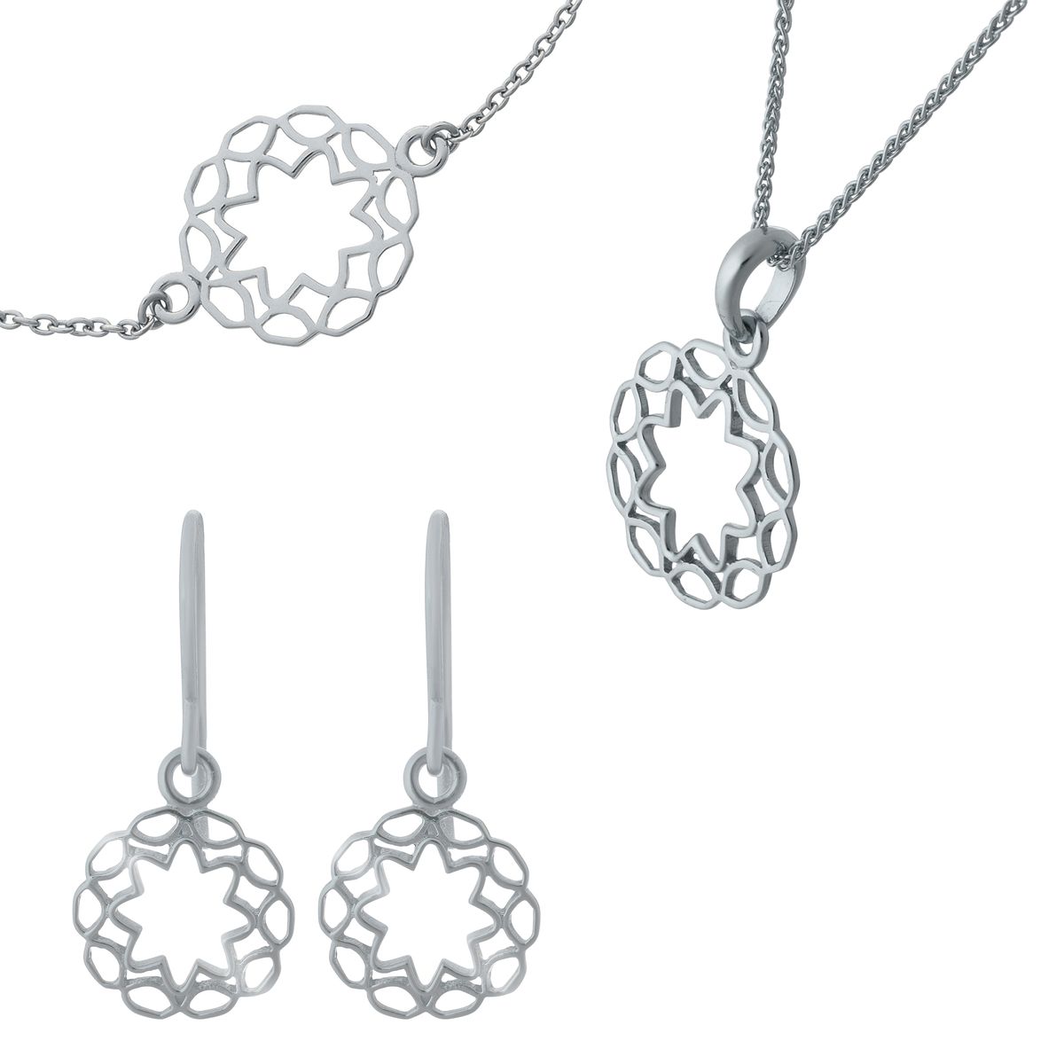 Orphelia 'Jasmine' Damen-Set aus 925er Sterlingsilber: Armband + Ohrringe + Halskette – Silber SET-7076