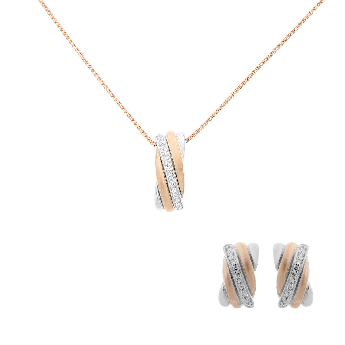 Orphelia 'Joline' Damen 925 Sterling Silber Set: Kettenanhänger + Ohrringe - Silber/Rosé SET-7118