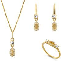 Orphelia 'Lily' Damen 925 Sterling Silber Set: Halskette + Ohrringe + Ring - Gold SET-7582/G