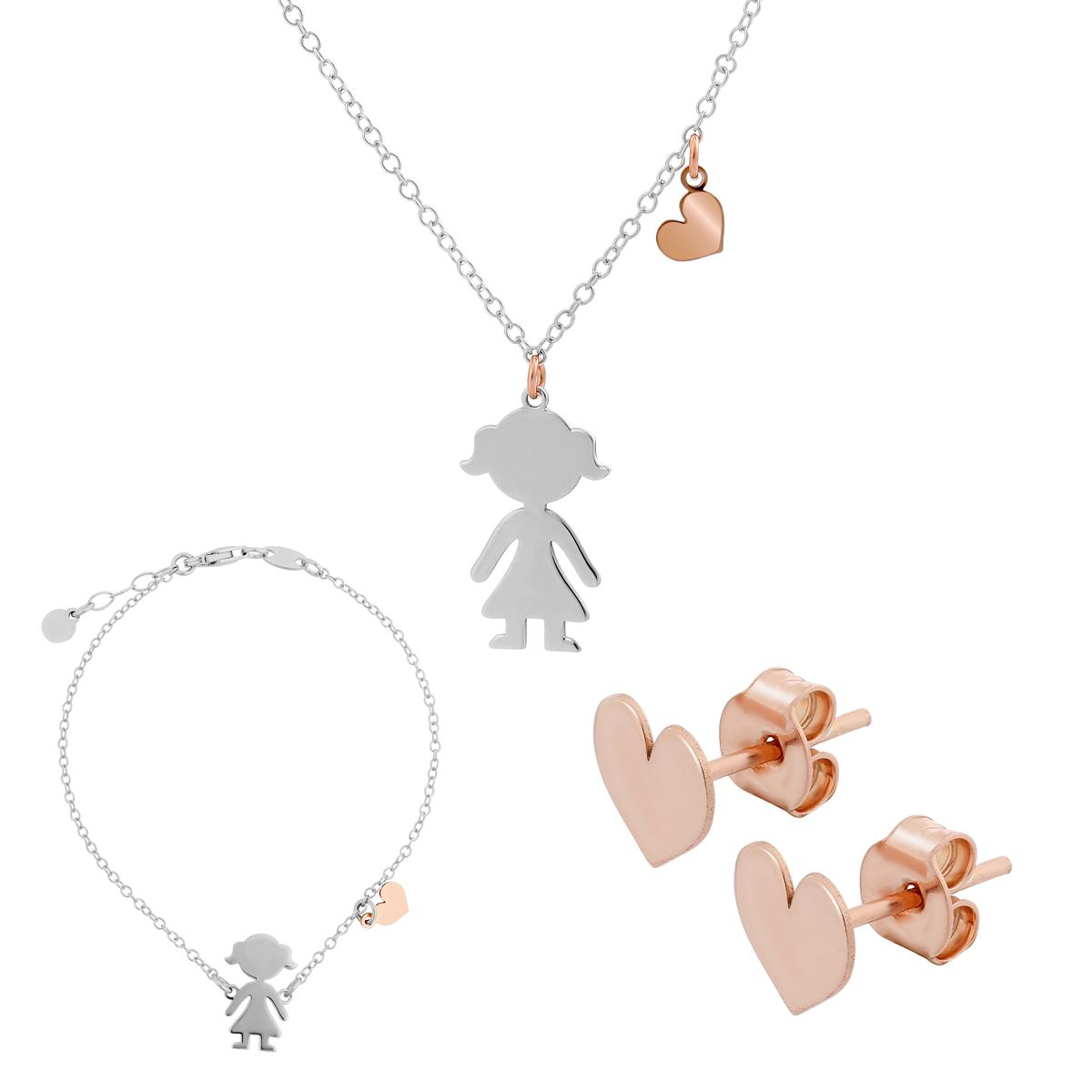 Orphelia 'Lyra' Damen 925 Sterling Silber Set: Kette + Armband + Ohrringe - Silber/Rosé SET-7390