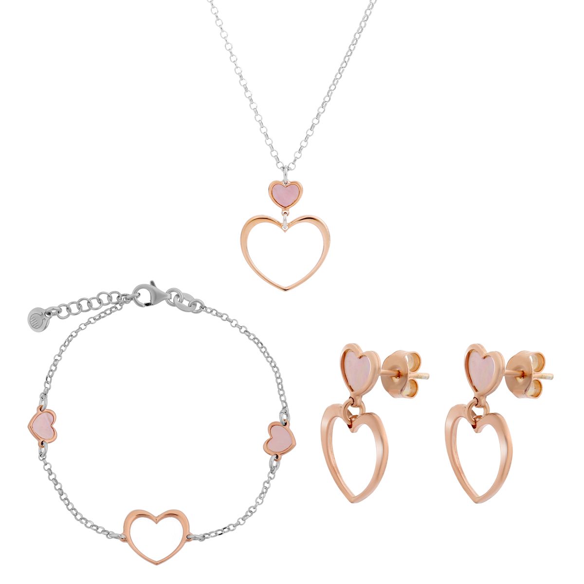 Orphelia 'Mada' Damen 925 Sterling Silber Set: Kette + Armband + Ohrringe - Silber/Rosé SET-7389