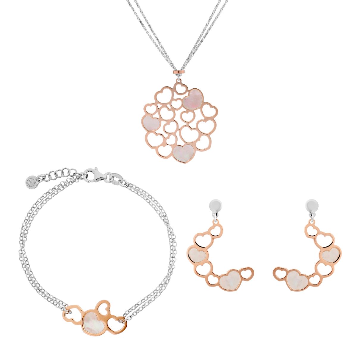 Orphelia 'Maliya' Damen 925 Sterling Silber Set: Kette + Armband + Ohrringe - Silber/Rose SET-7388