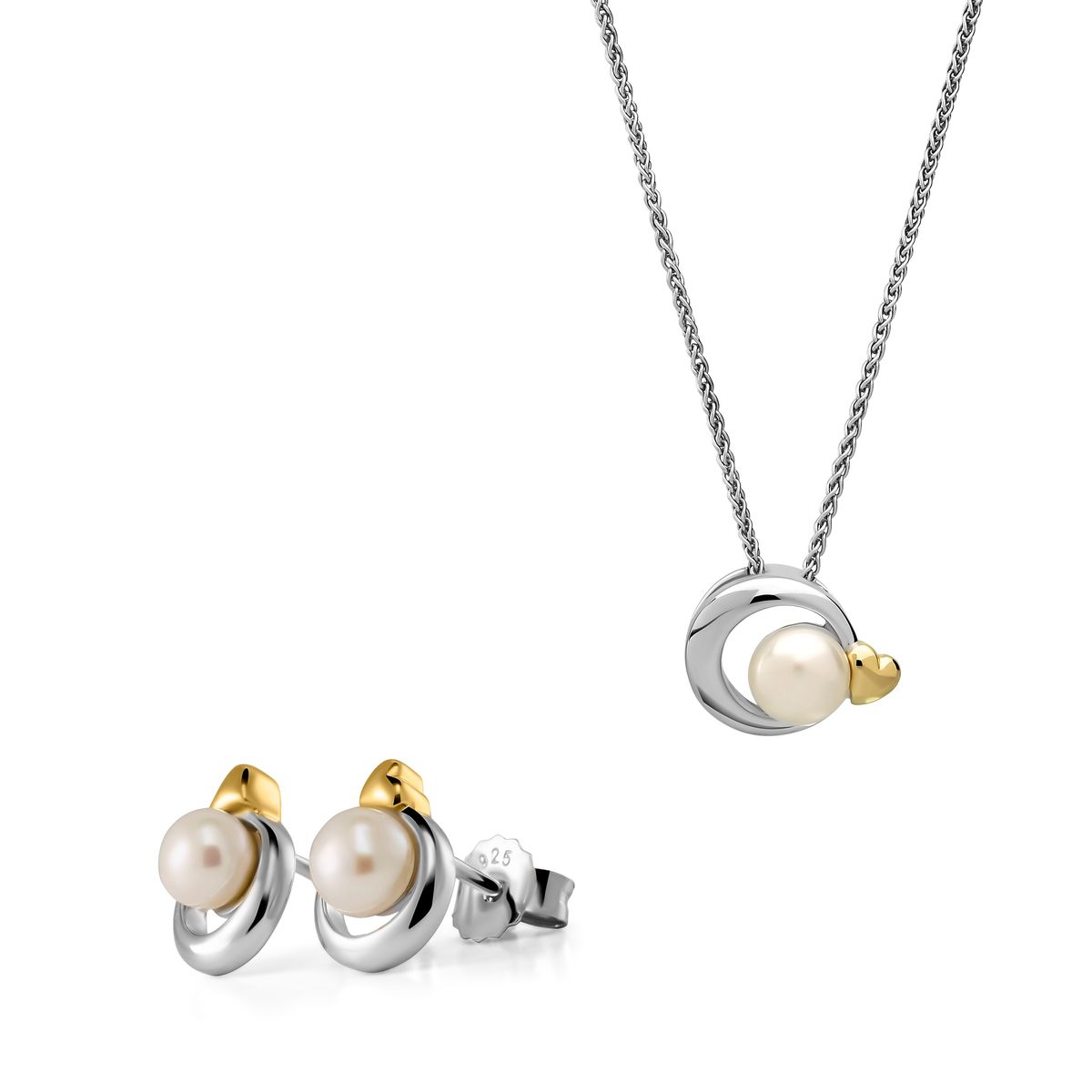 Orphelia 'Mathilde' Damen 925 Sterling Silber Set: Kettenanhänger + Ohrringe - Silber/Gold SET-7510/G