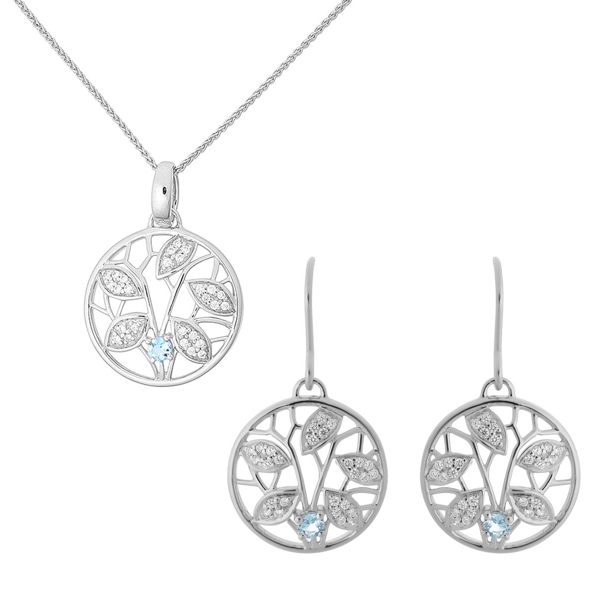 Orphelia 'Oceane' Damen 925 Sterling Silber Set: Kettenanhänger + Ohrringe - Silber SET-7090