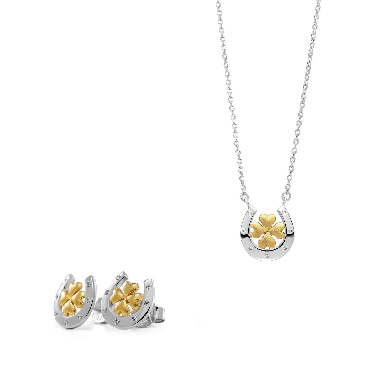 Orphelia 'Signature' Damen Set aus 925 Sterlingsilber: Ketten-Anhänger + Ohrringe - Silber/Gold SET-7517
