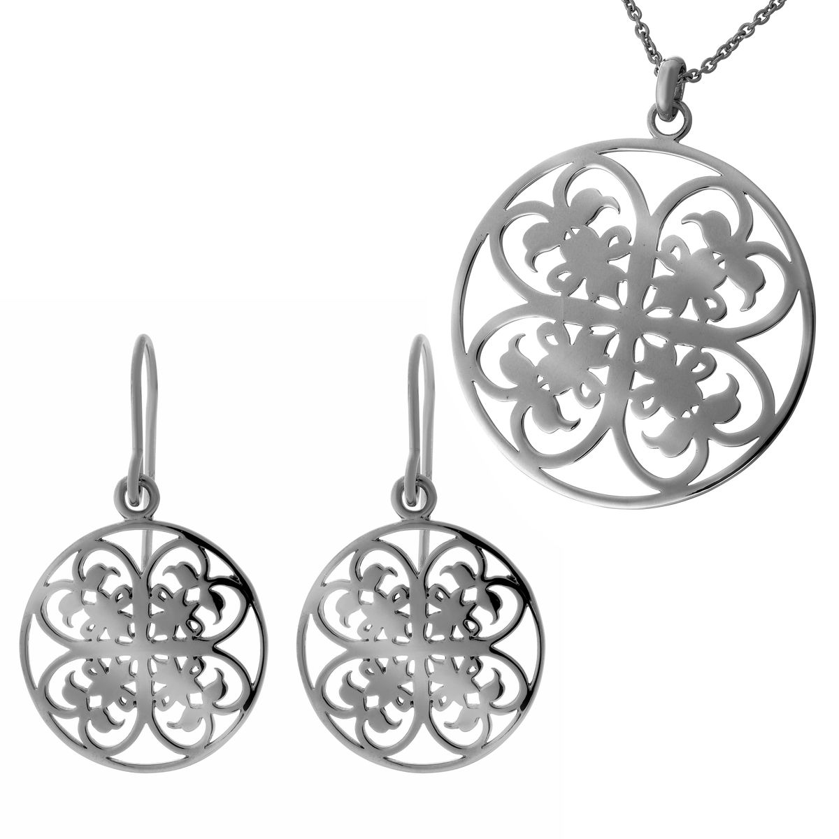 Orphelia Damen 925 Sterling Silber Set: Halskette-Anhänger + Ohrringe - Schwarz SET-6035/3
